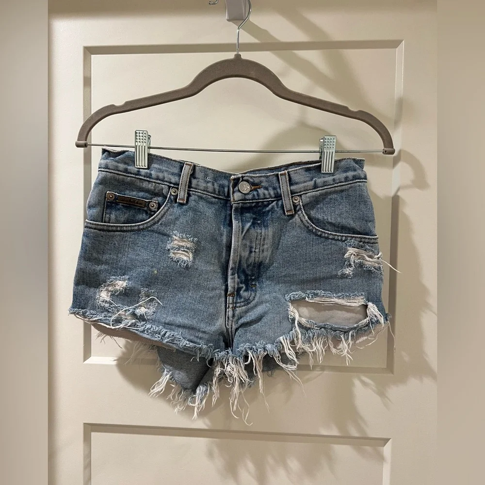 Distressed denim cut off shorts